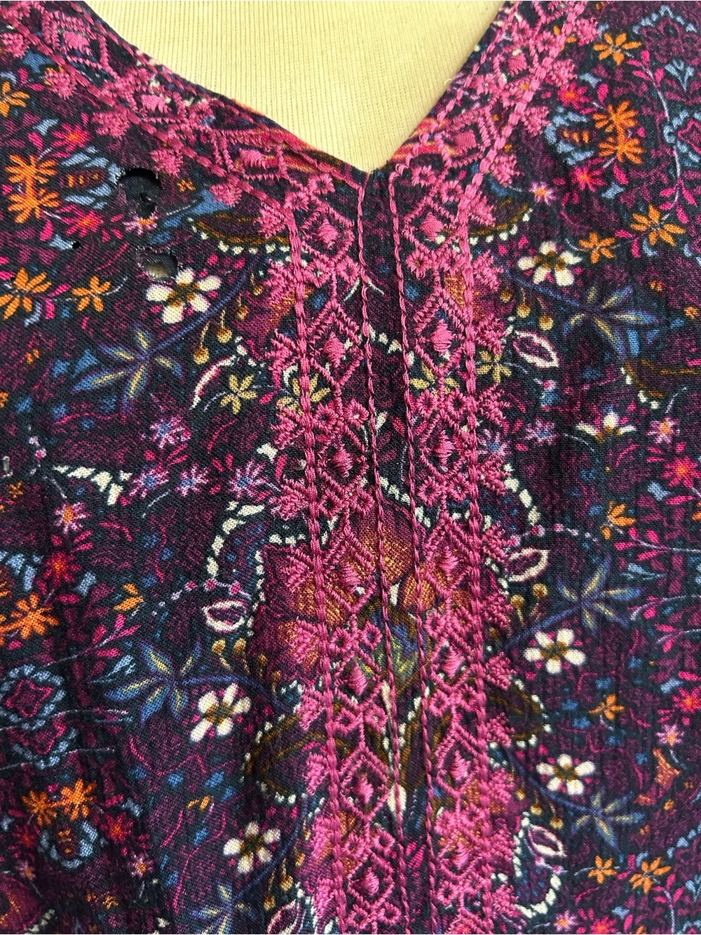 V-Neck Boho Floral Tunic Dress in Deep Purple & Magenta Sz 2X - Picture 3 of 5
